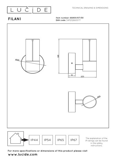 Lucide FILANI - Wall light Indoor/Outdoor - LED - 1x6,5W 2700K - IP54 - Black